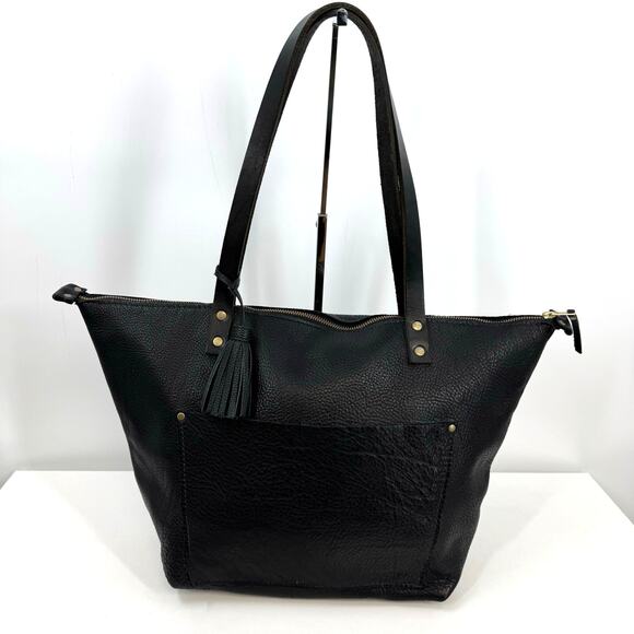 Portland Leather Handbags - Portland Leather Goods Large Tote Bag Black Pebbled Leather Zipper Top Travel